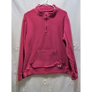 Under Armour Womens Large Hot Pink Sweater Athleisure Fleece Semi-Fitted 1/4 Zip
